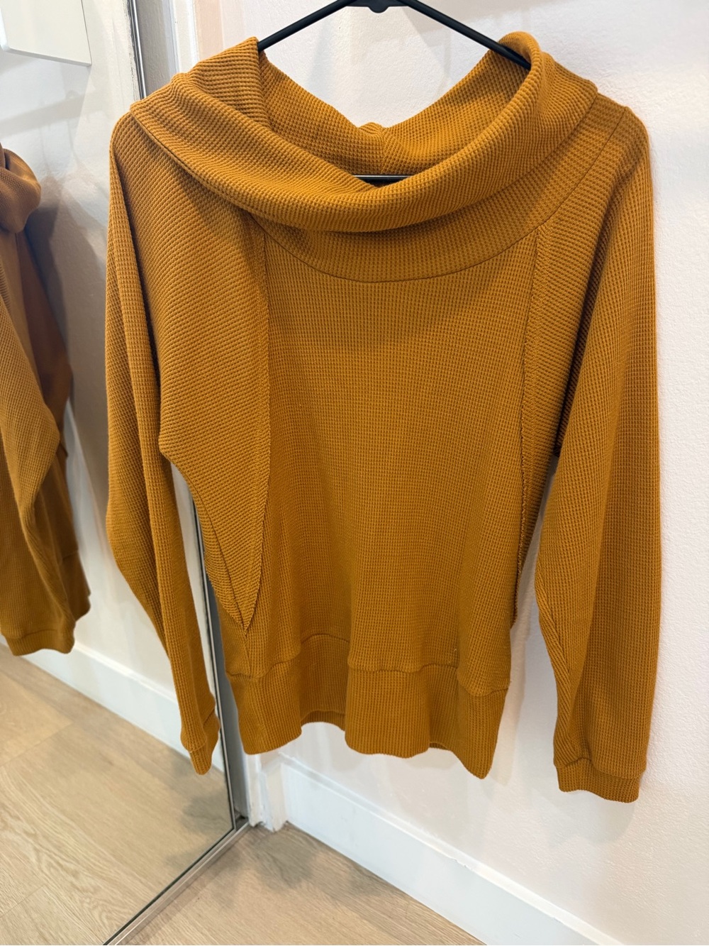 Pilcro Anthropologie Mustard Waffle Knit Cowl Neck Sweater XS